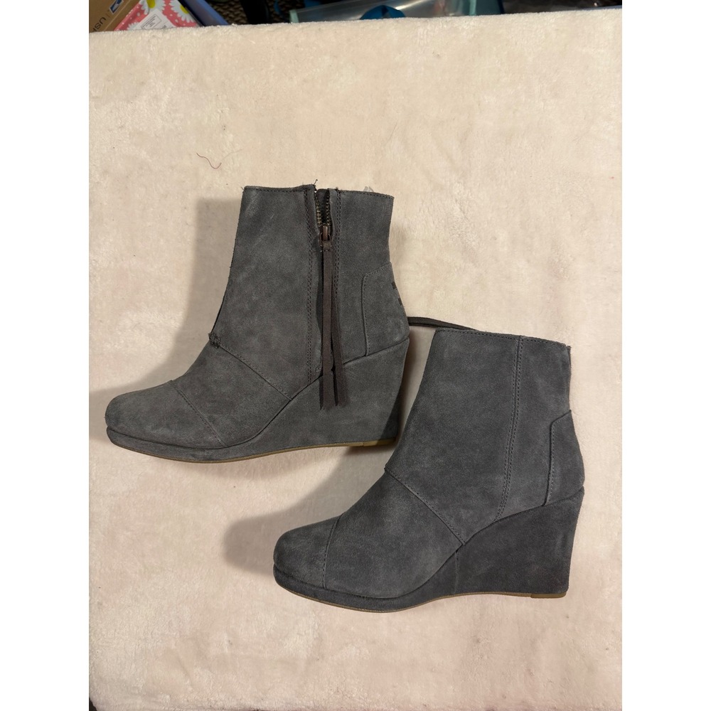 TOMS Kala Wedge Booties Grey Suede Ankle Boots 10002831 Size 9